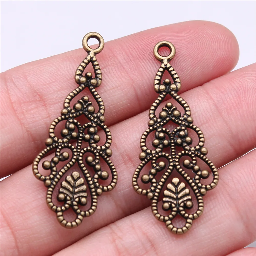 

10pcs 42x14mm Antique Bronze Color Hollow Drop-Shaped Earring Accessories Earring Connector For Earring Making A13468