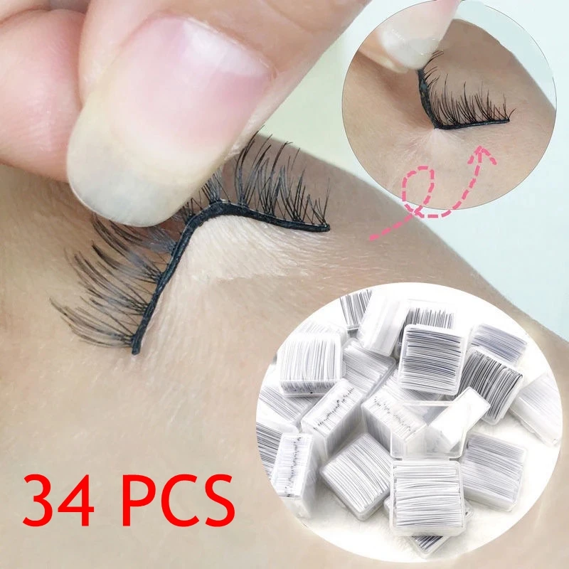 

34pcs/Box Glue-Free Eyelash Glue Strip Reusable Self-Adhesive Lash Tape Self-Sticker Eyelashes Tape No Glue False Eyelashes Tool