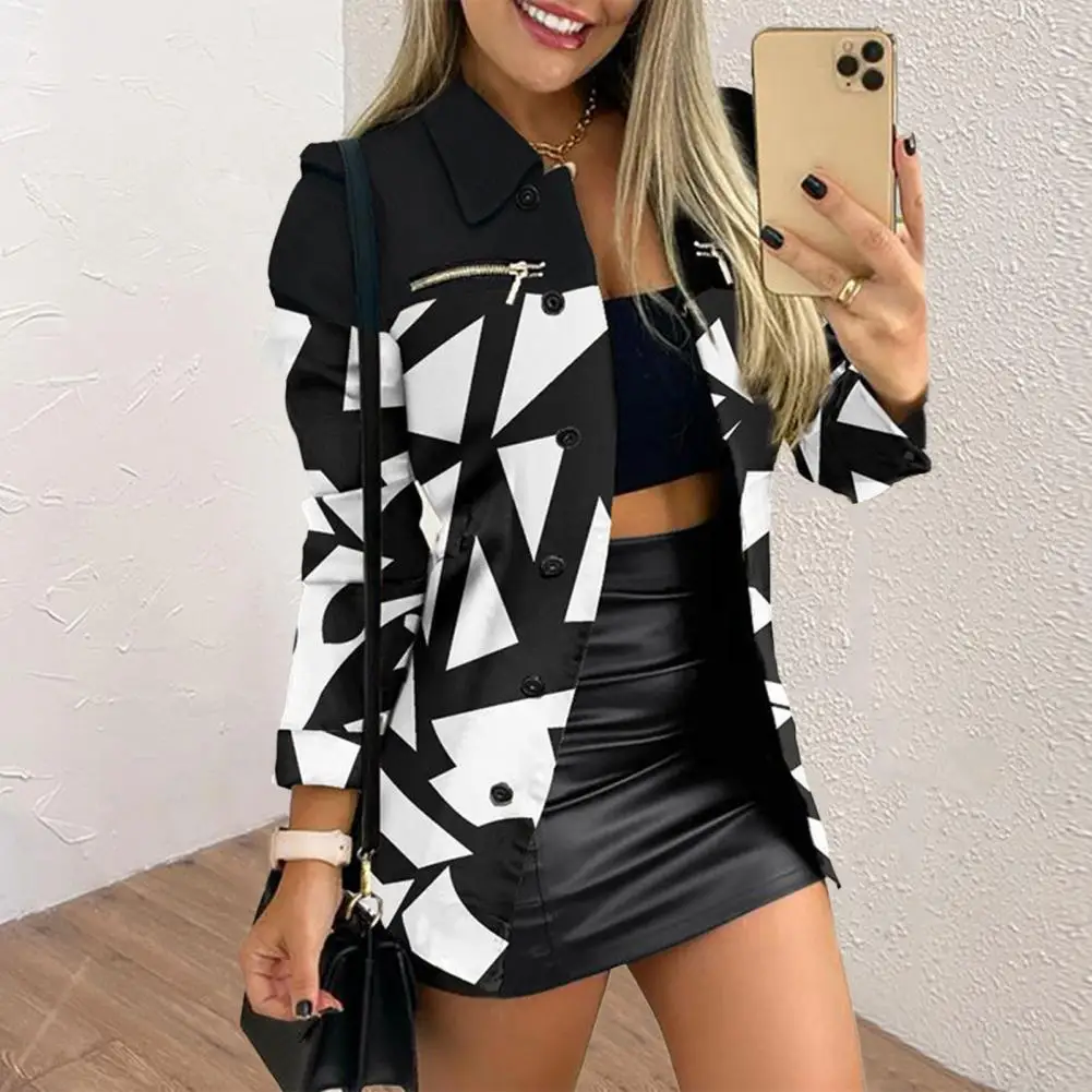 

Spring Autumn Women Coat Chic Women's Fall/spring Coat Stylish Single-breasted Buttons Lapel Zipper Decor for An Elegant