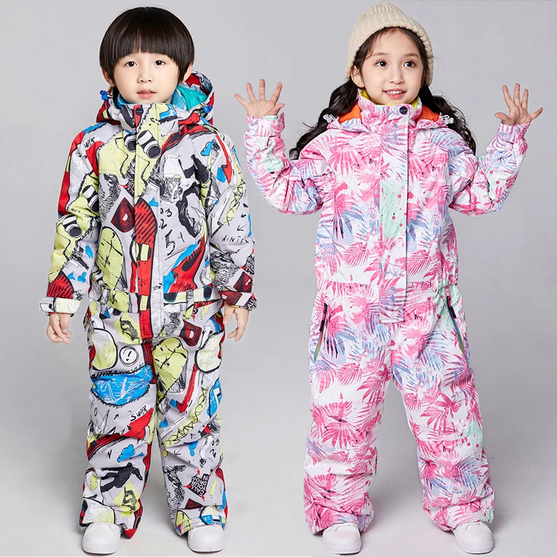 Winter Hoodie Boy Ski Jumpsuits Sport Warm Baby Girl Snow Overalls Windproof Kids One Piece Snowsuits Snowboard Children Clothes