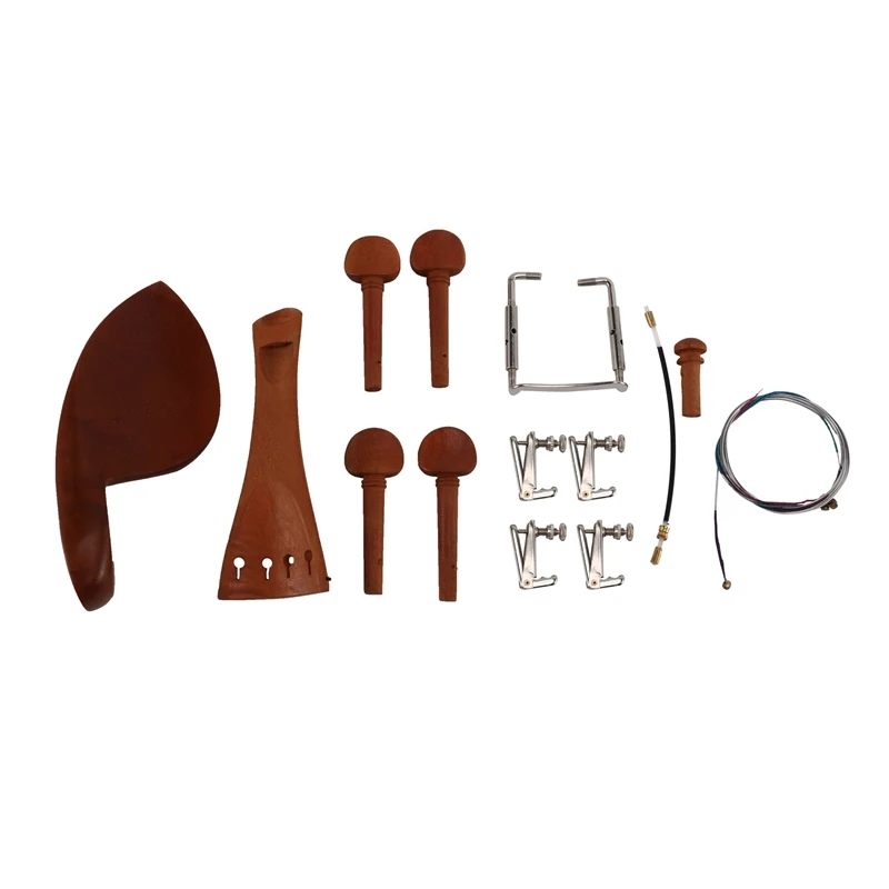 

4/4 Violin Parts Accessories Chin Rest Tailpiece Fine Tuner Tuning Peg Tailgut Endpin Strings Kit