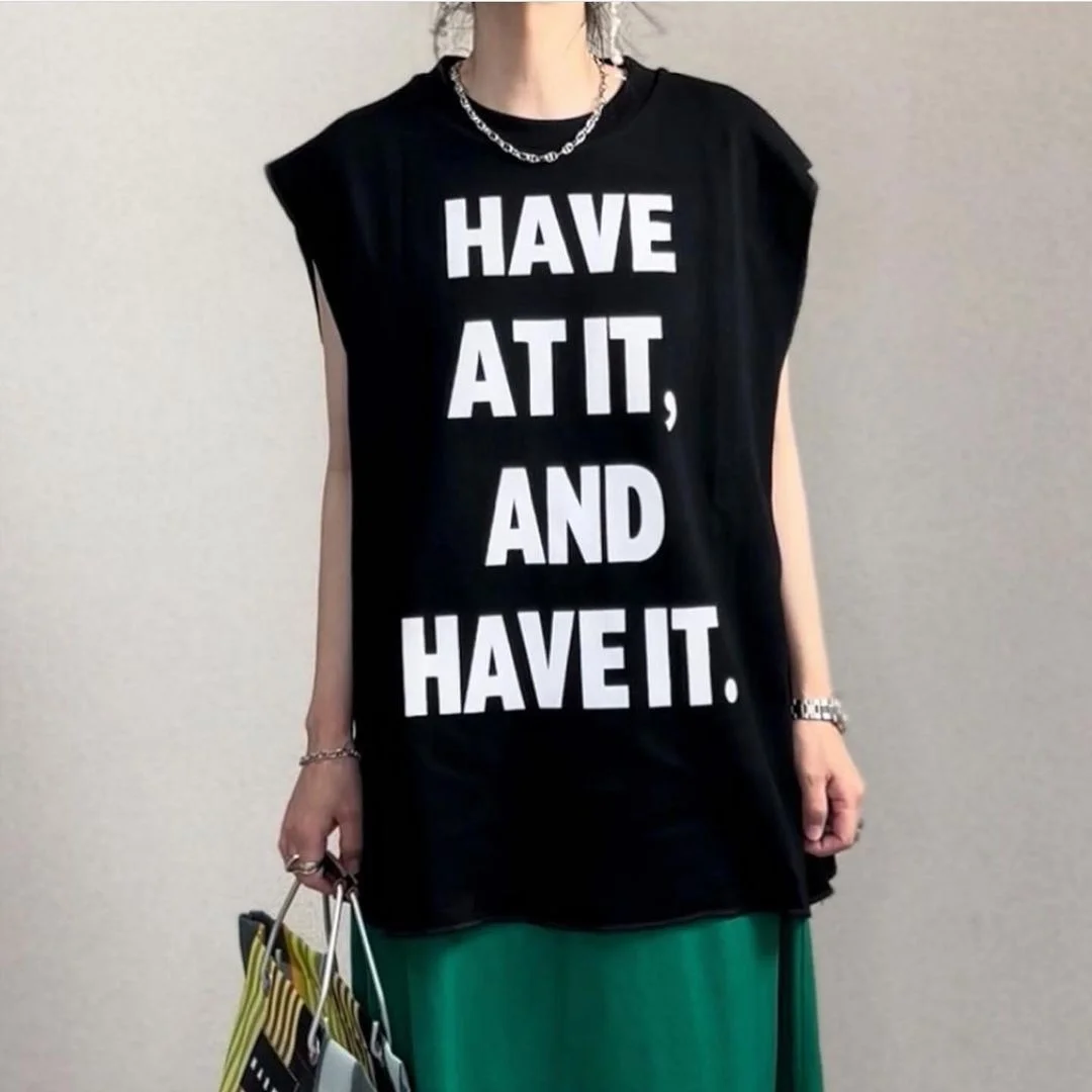 

Женская летняя безрукавка с надписью, Свободный пуловер с круглым вырезом в Корейском стиле, Свободная Женская футболка для отдыха, новинка...