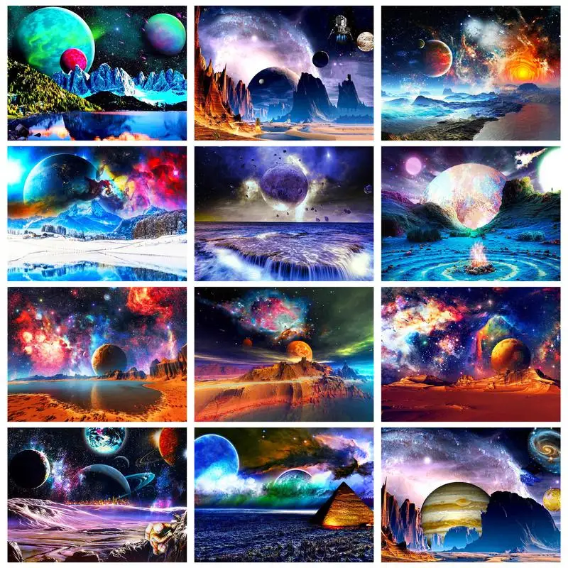 

GATYZTORY Oil Painting By Numbers Handpainted Drawing By Numbers Universe Planets Landscape For Adults Diy Gift Wall Art Set