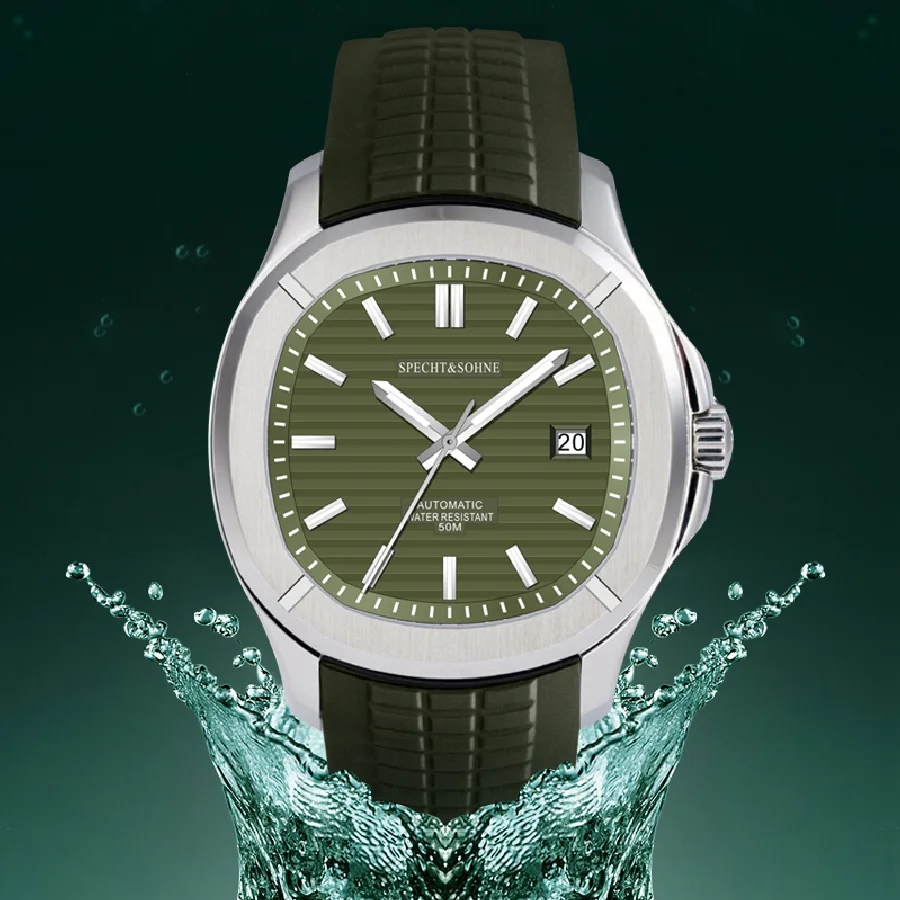 

Часы мужские механические с резиновым ремешком, водонепроницаемые до 50 м