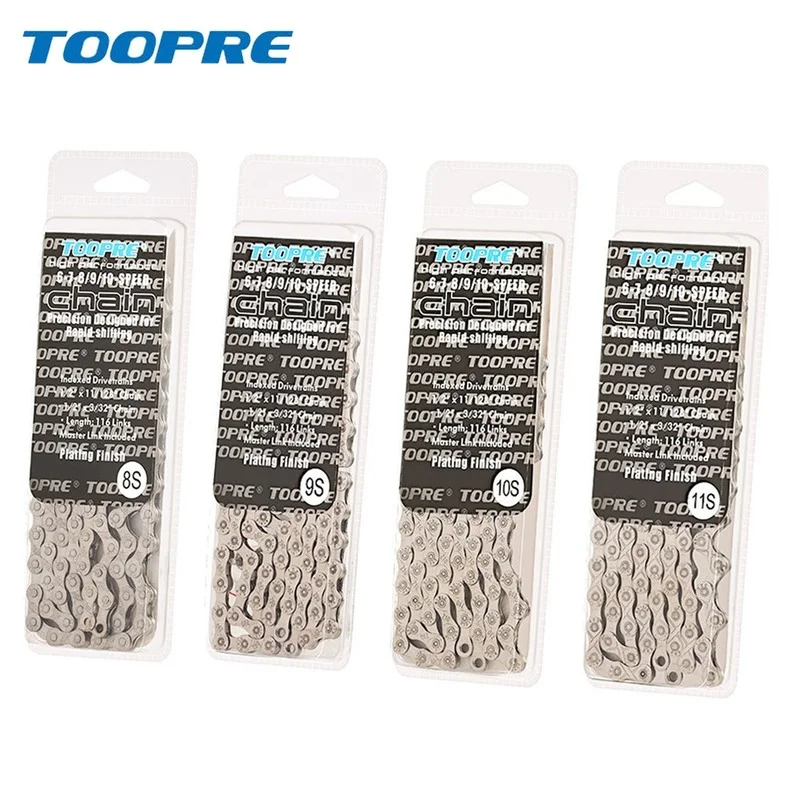 

Toopre Mountain Bike Chain 8 Speed 9 10 11 12 Road 21 24 27 30S Variable MTB Electroplated Silver Bicycle Part 116 Links Magic
