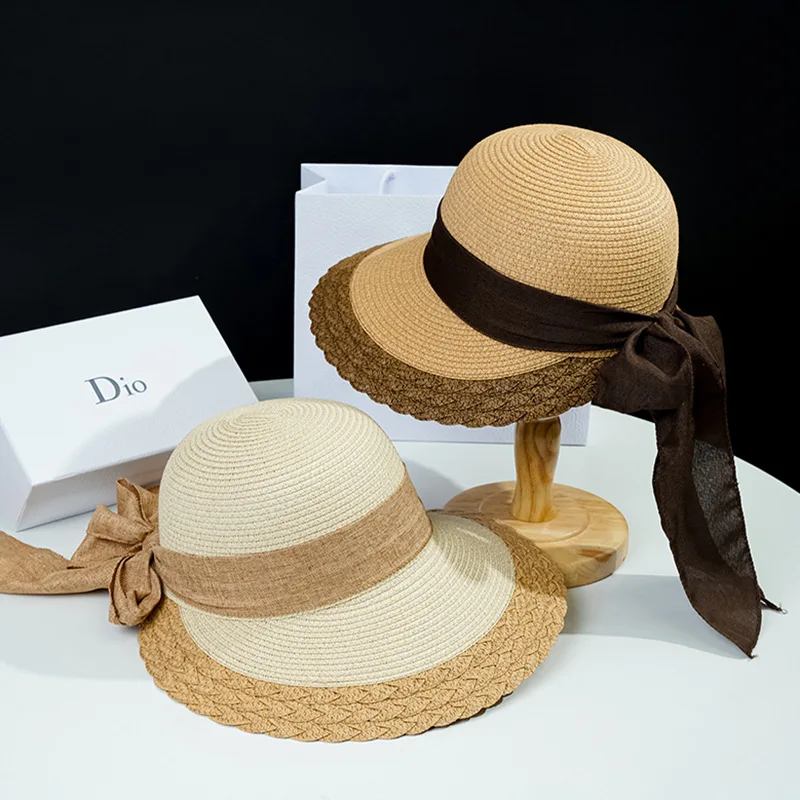 

Hot Beach Cap Bow Straw Caps Women's Sun Protection Hat Summer Big Eaves Outdoor Fashion Versatile Sun Hat Wholesale