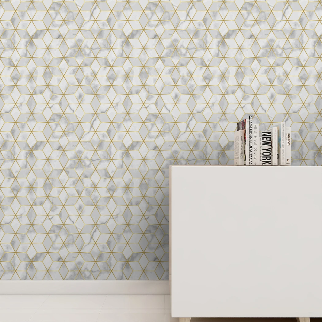 Gold Hexagon Self Adhesive Wallpaper Geometric Peel Hexagon Peel and Stick Wallpaper Luxury Paper Contact Paper