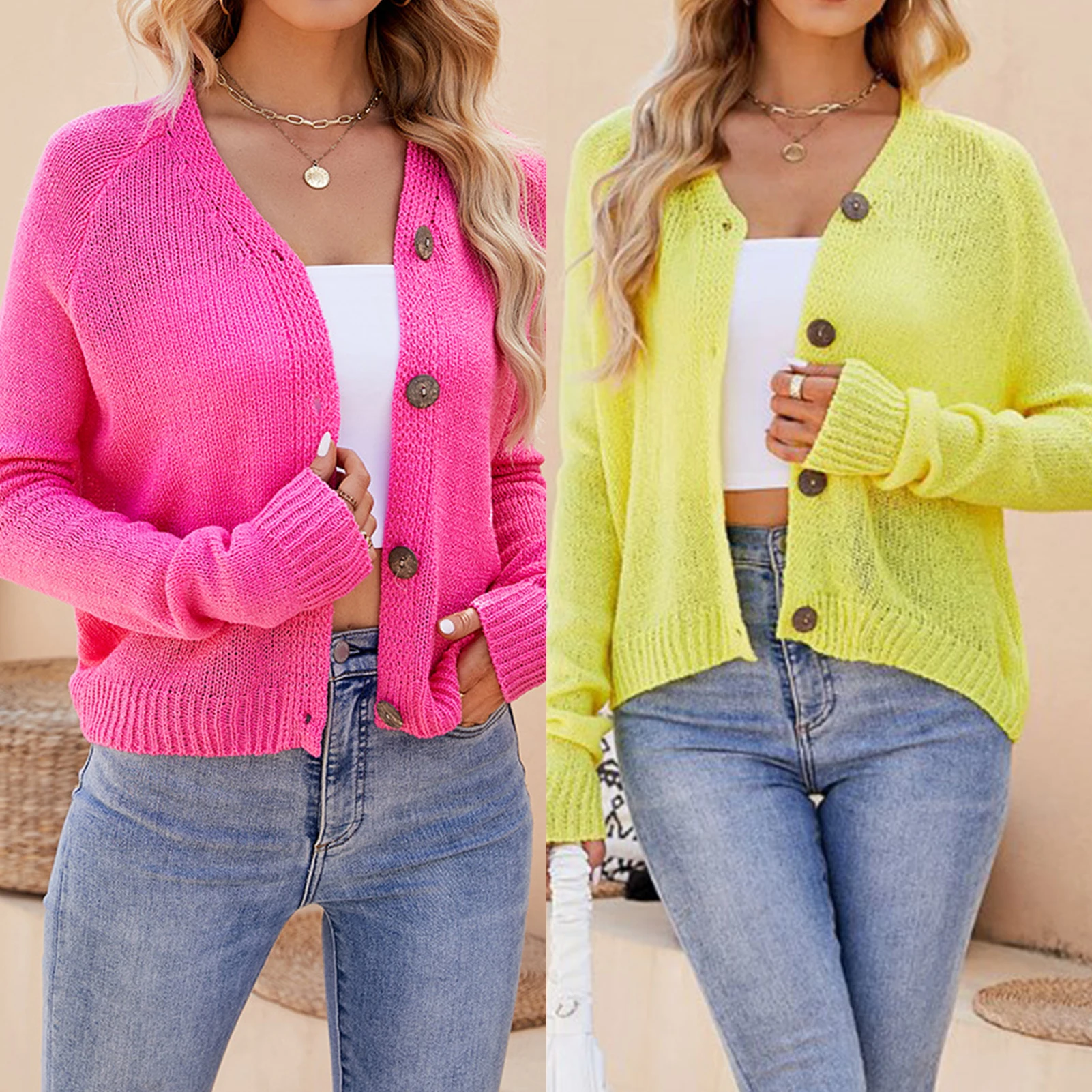 

2023 Cardigans for Woman Solid Color Sexy streetwear Short Cardigan Casual Loose Y2k Women's Top