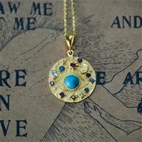 creative design inlaid colorful crystal star moon sun gold color metal pendant necklace charm fashion women eye jewelry