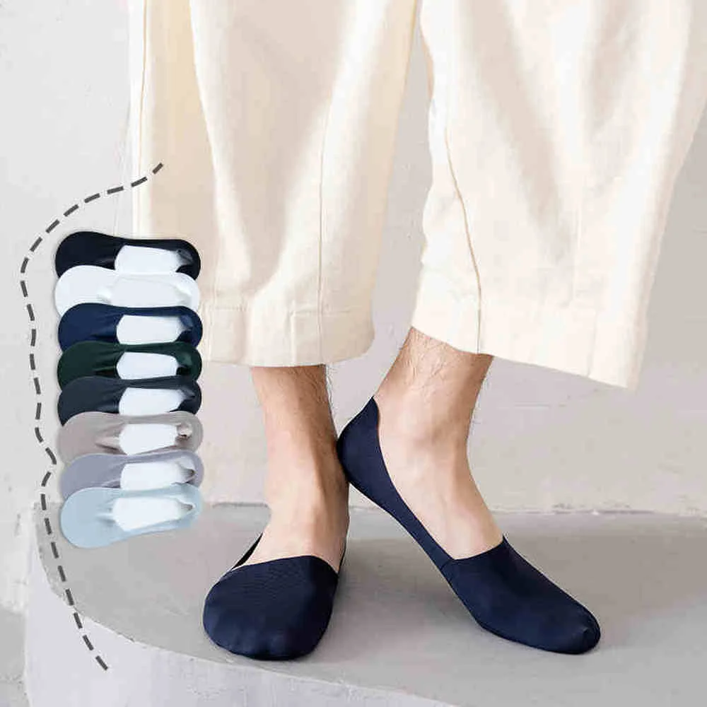 

Summer Ice Silk Socks Men Solid Business Male Invisible No Show Socks Cotton Bottom Silicone Anti-slip Low Cut Ankle Boat Socks