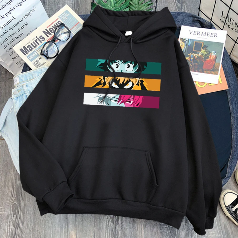 

My Hero Academia Eyes Print Hoodies Man Women Casual Loose Fleece Sweatshirts Hoody Autumn Winter Pocket Harajuku Streetwear Top