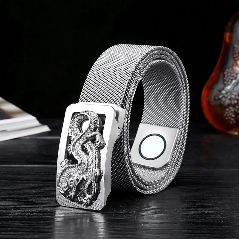 Men's stainless steel belt, metal belt, automatic buckle, Milan woven fashionable youth outdoor self-defence pants waist chain
