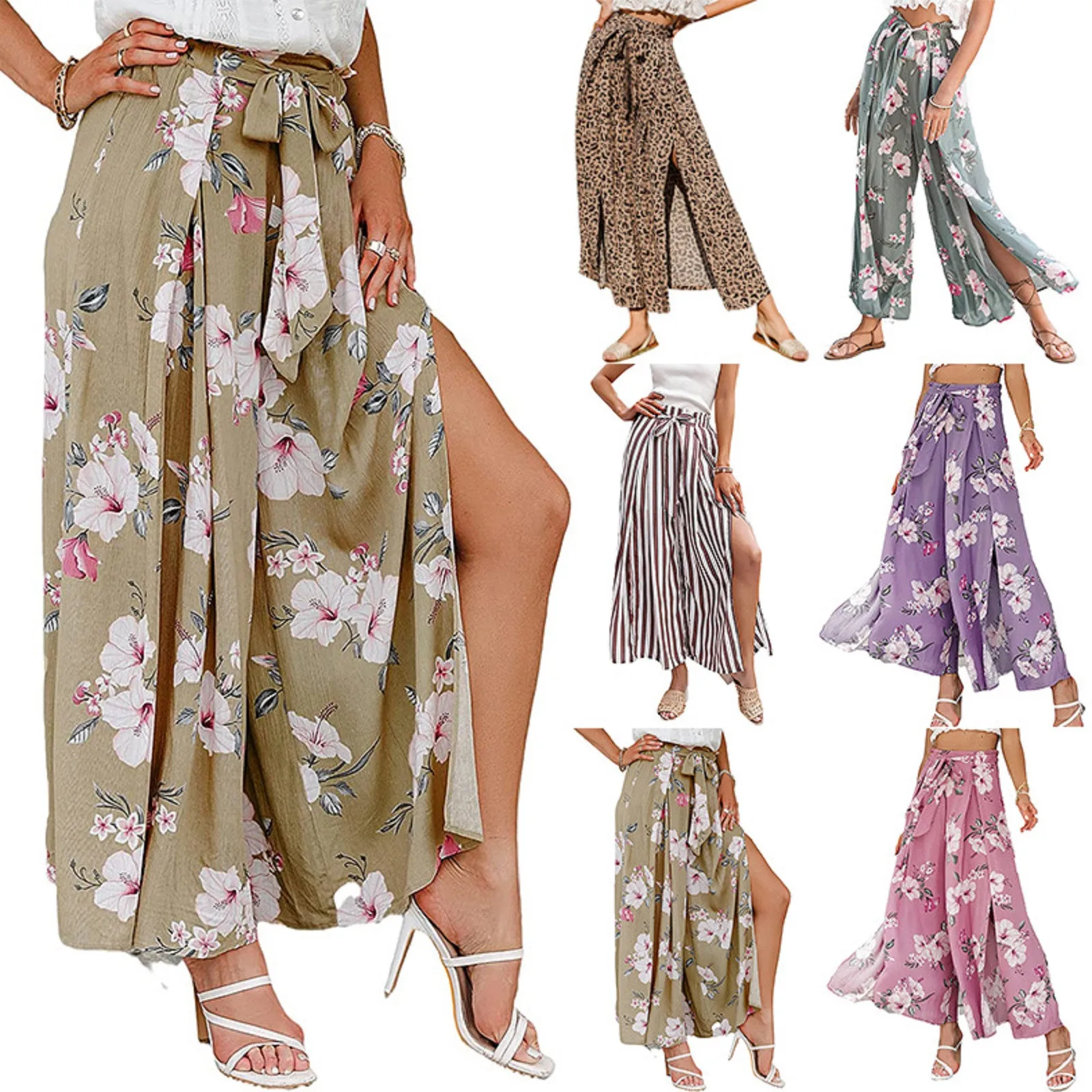 

70s Pants Women High Waist Wide Leg Pant For Women Summer Casual Boho Floral Beach Pants Womens Casual Pants 3x