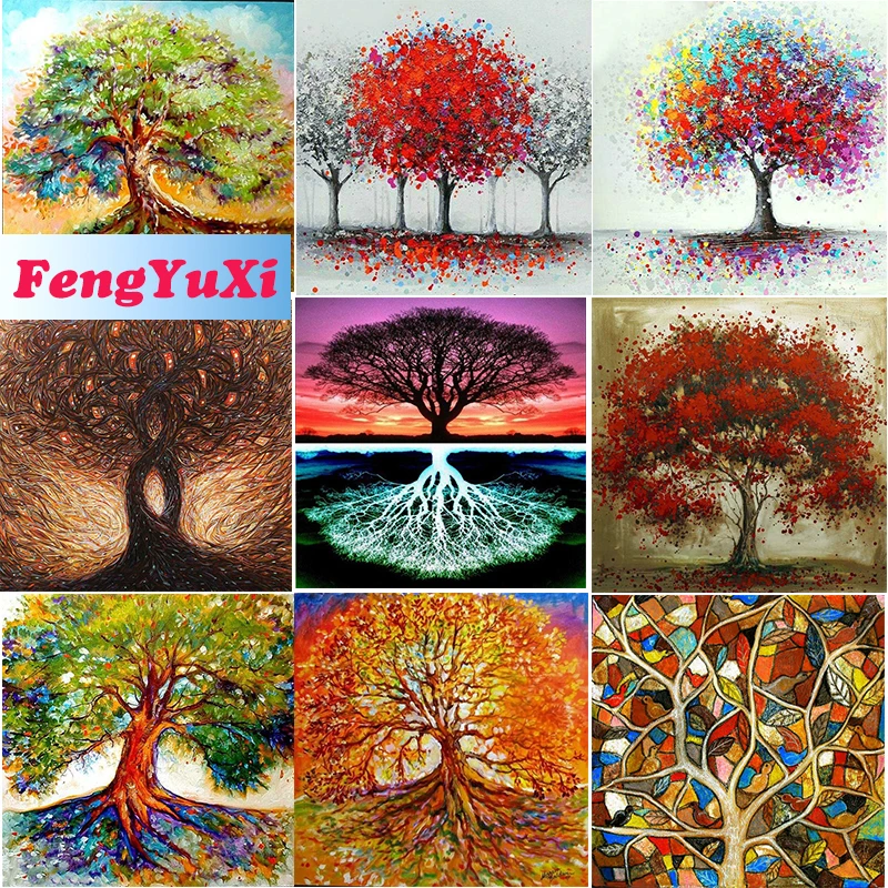 

FengYuXi 5D DIY full Square/Round Drill diamond painting Cross stitch Colorful trees Rhinestone embroidery Home Mosaic decor