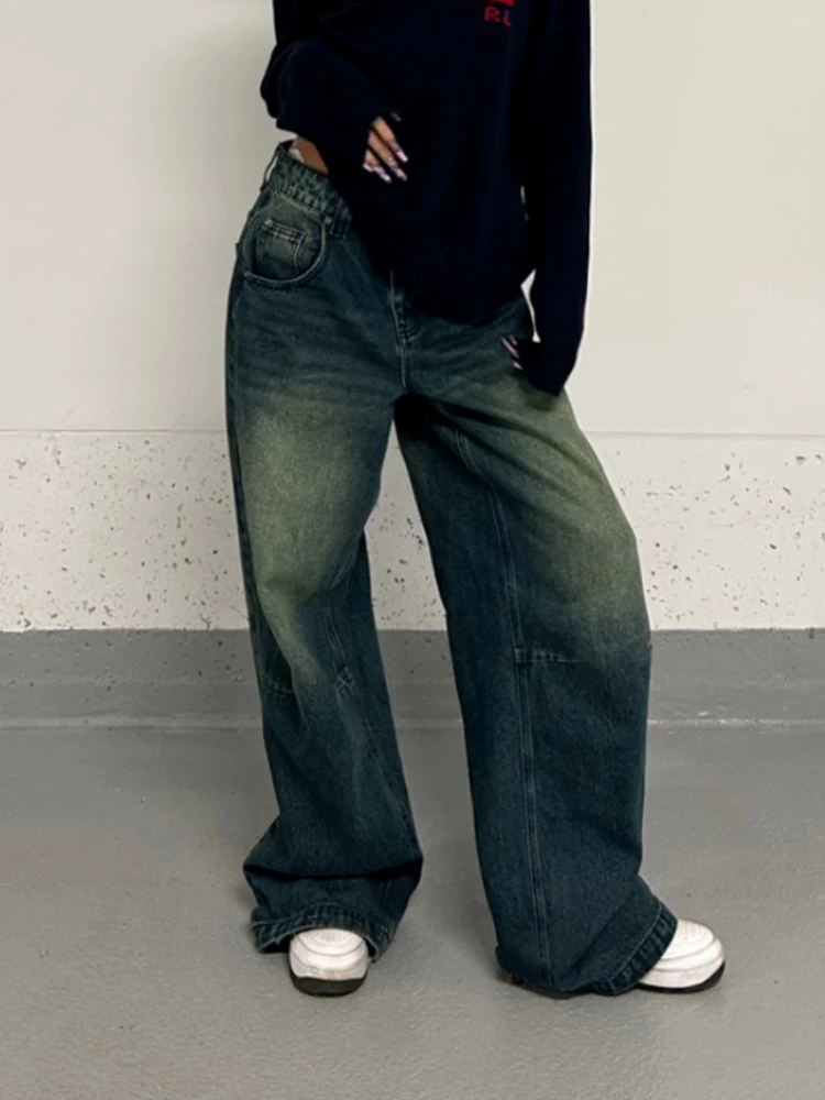 ADAgirl Blue American Retro Jeans Women 90s Streetwear Baggy Straight Wide Leg Denim Trousers Harajuku Vintage High Waist Pants