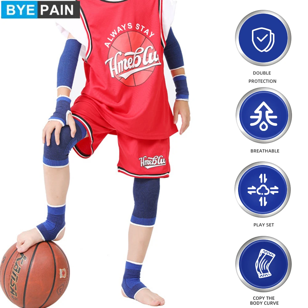 

BYEPAIN 1Set Knitted Outdoor Sports Knee Brace Children Elbow Wrist Brace Ankle Support for Kids Soccer, Volleyball, Basketball