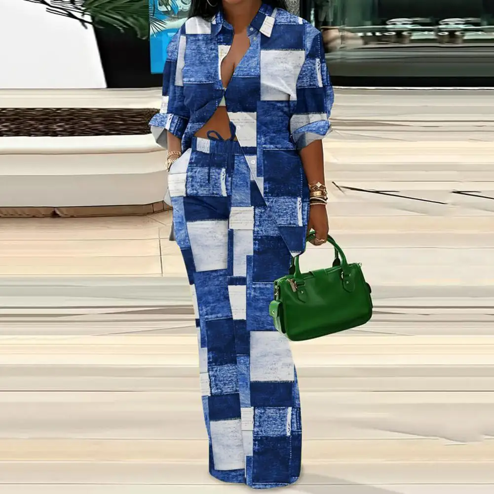 Женская рубашка брюки костюм с отложным воротником и длинными рукавами