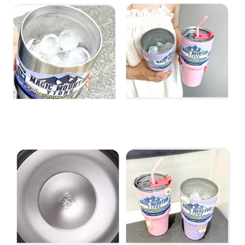 Автомобильная чашка 30 унций/900 мл кофейная с соломинкой для льда из нержавеющей