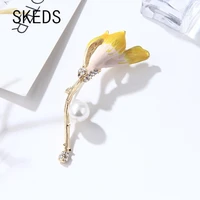 skeds crystal fashion enamel tulip pearl brooches pins for women metal korean style clothing coat brooch plant elegant jewelry