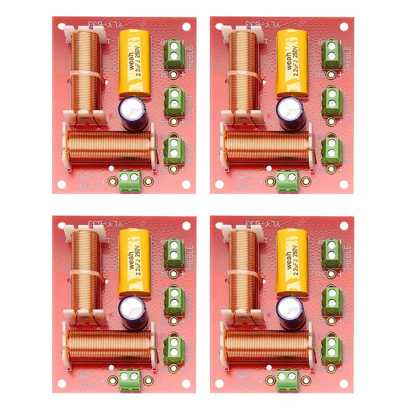 

RISE-4Pcs 200W 3 Way Audio Speaker Crossover Treble + Midrange + Bass Independent Crossover Speakers Filter Frequency Divider