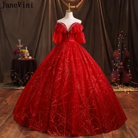 janevini burgundy beaded sweet 16 quinceanera dresses robe princesse off shoulder tulle ball gown sweetheart girl prom wear 2022