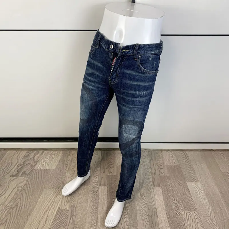 Джинсы мужские Стрейчевые в стиле ретро модные рваные джинсы Slim Fit Брендовые