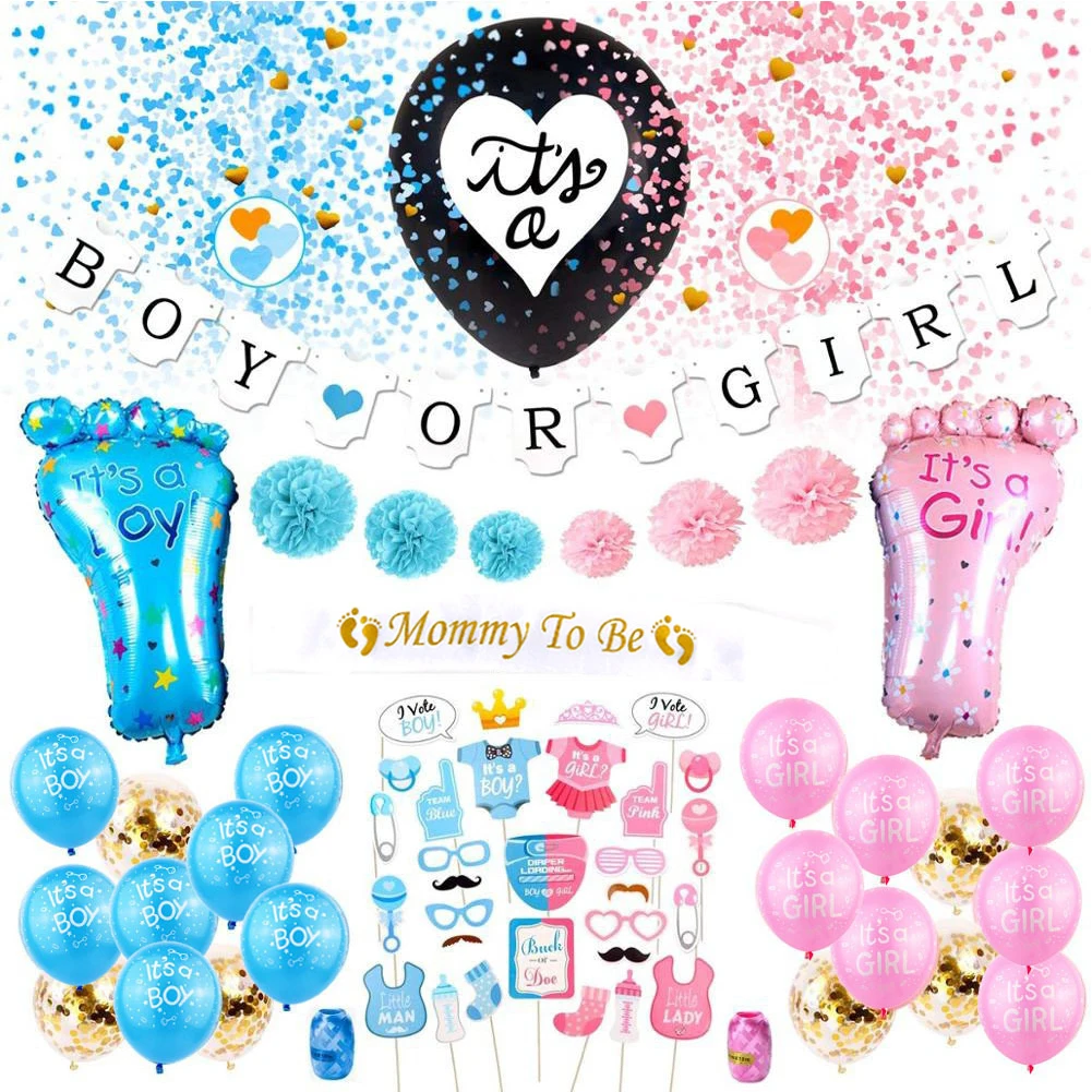 

65pcs/set Boy Or Girl Gift Confetti Mommy To Be Sash Large Foil Balloon Gender Reveal Party Decoration Children Room Photo Booth