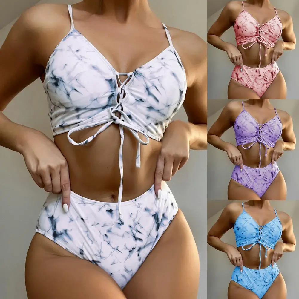 

Front Cross Bandage Comfortable Two Piece Lady Bra Briefs Set for Swimming