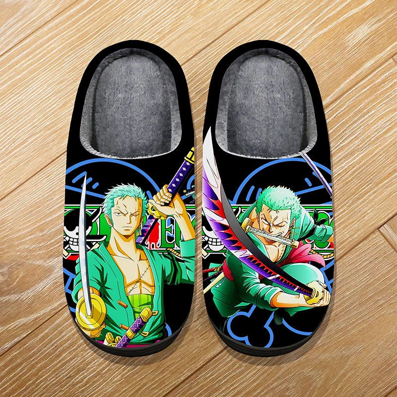 Custom Size Winter Home Soft Warm Cartoon Slippers For Adult Kids Anime ONE PIECE Zoro Sanji Nami Cosplay Indoor Cute