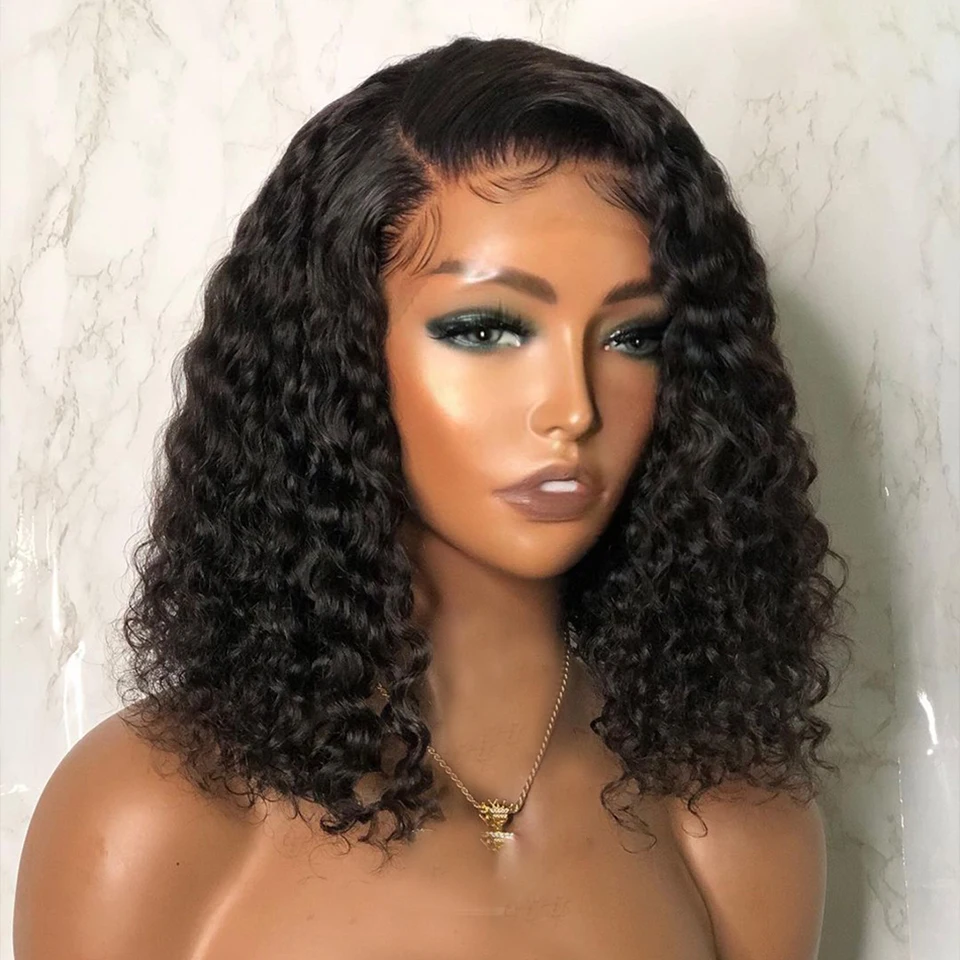 

Side Part Lace Curly Wigs for Women Human Hair Wigs Water Wave Curl Brazilian Bob Wavy Wig Deep Wave Perruque Cheveux Humain