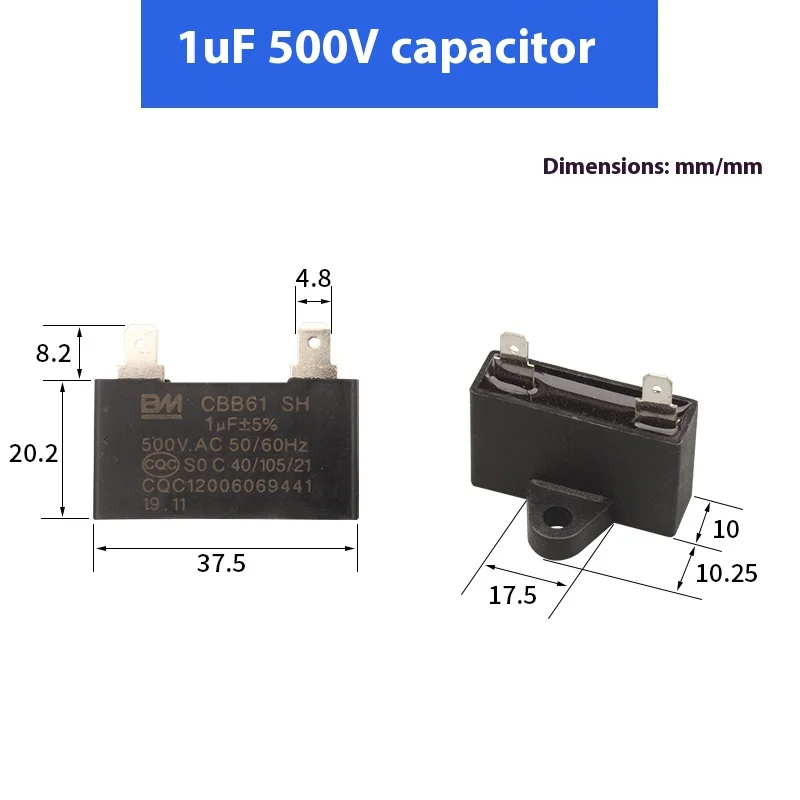 

Стартовый конденсатор двигателя вентилятора газового водонагревателя Midea CBB61 1 мкФ/500 В аксессуары Wanhe Qianfeng