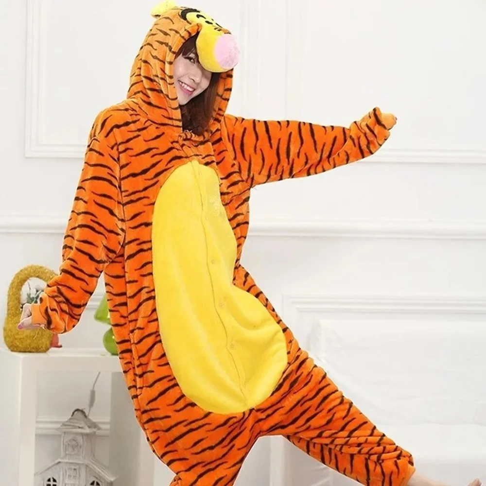 Цельная пижама с тигром и длинными рукавами пижамы мультяшными животными