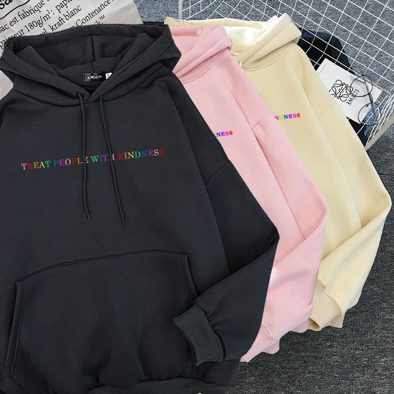 

New Treat People with Kindness Fashion Hoodeds Women Vintage Casual Punk Letter Hip Hop Oversized Hooded XXS-3XL Sweatshirt