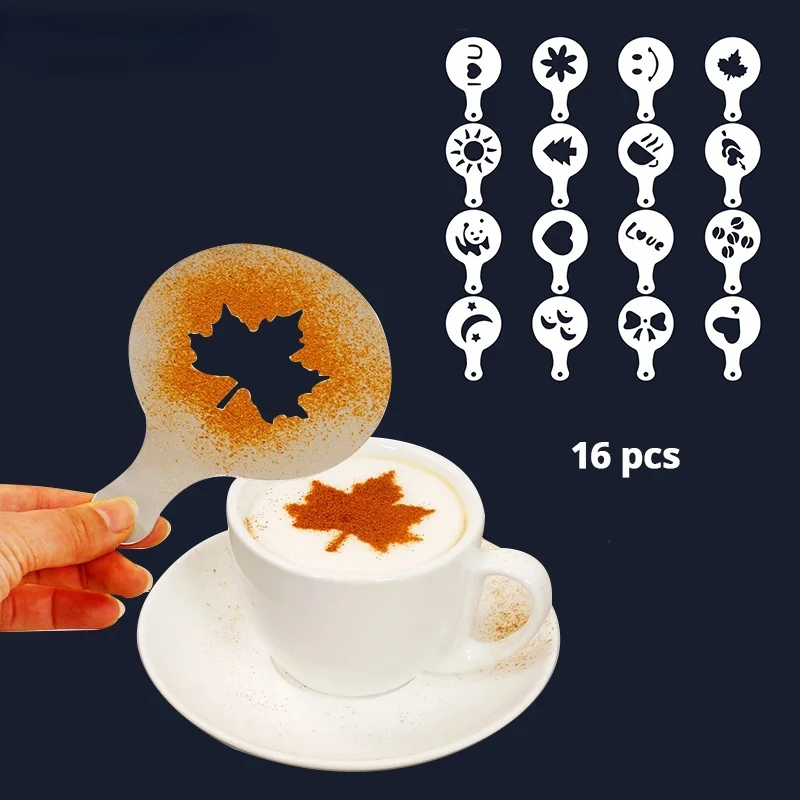 

16Pcs Coffee stencil Cafe barista Tools latte Art Maker Cappuccino decor Pattern Mold Coffee Making accessories