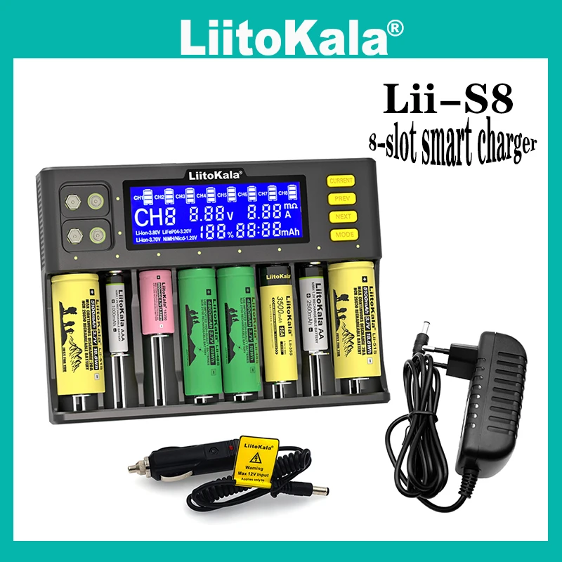 

Зарядное устройство Liitokala Lii-S8 PD4 NiMH для литиевых аккумуляторов, 3,7 в, 18650, 18350, 18500, 17500, 21700, 26650, 1,2 в, AA, AAA, зарядное устройство с ЖК-дисплеем