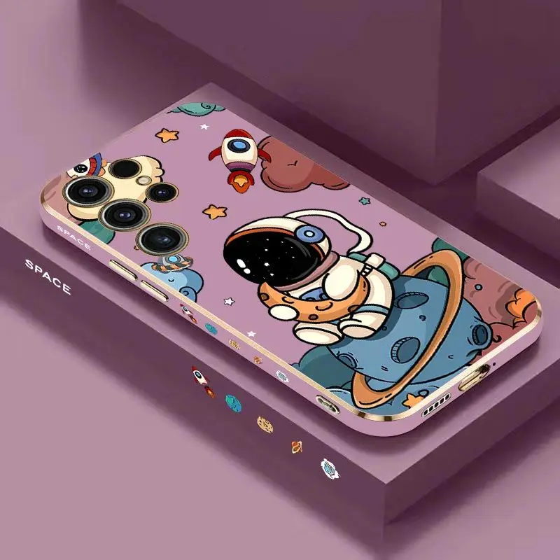 Moon Astronauts Luxury Plating Phone Case For Samsung Galaxy S23 S22 S21 S10 S9 S8 Plus Note 20 ultra 10 Plus Cover