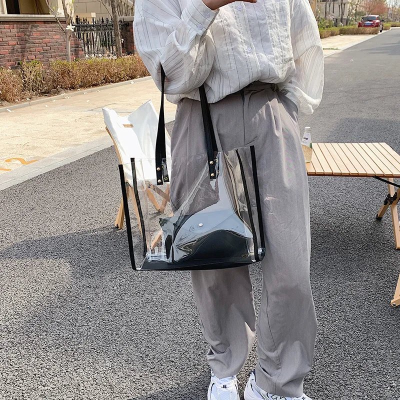 Tote Bags PVC Women Handbags Shoulder Bags Large Capacity Clear Shopping Composite Bag Waterproof Bolso Transparente Para Mujer
