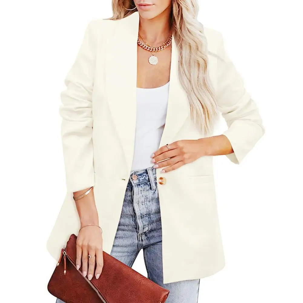 

Solid Color Women Jacket Women Jacket Chic Women's Business Blazers Single Button Lapel Suit Jackets with Pockets for Formal