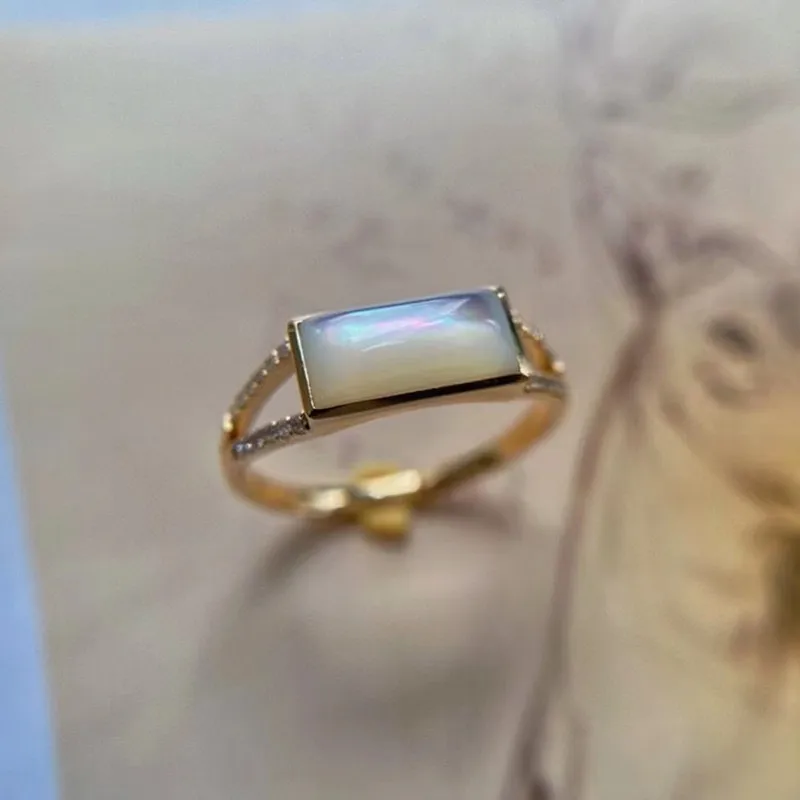 

UBESTNICE Роскошные винтажные дизайнерские настоящие 18K однотонные желтые золотые кольца AU750 прямоугольные перламутровые Кольца женские изящные ювелирные изделия подарок Вечерние