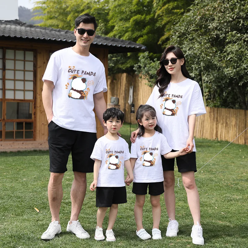 

Korean Mother Daughter Kids Matching Family Outfits Cotton T-shirt Baby Romper Tops Parent-child Outfits Cute Panda Pattern Tees