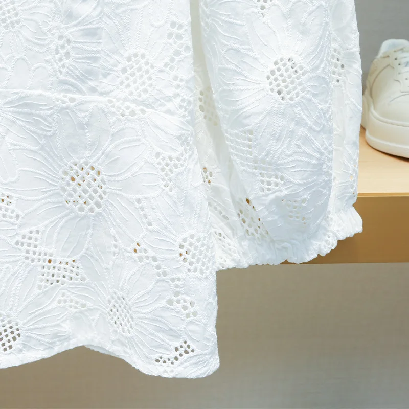 

Women Shirt 2023 Spring Crochet Hollow Embroidery Lace Blouse