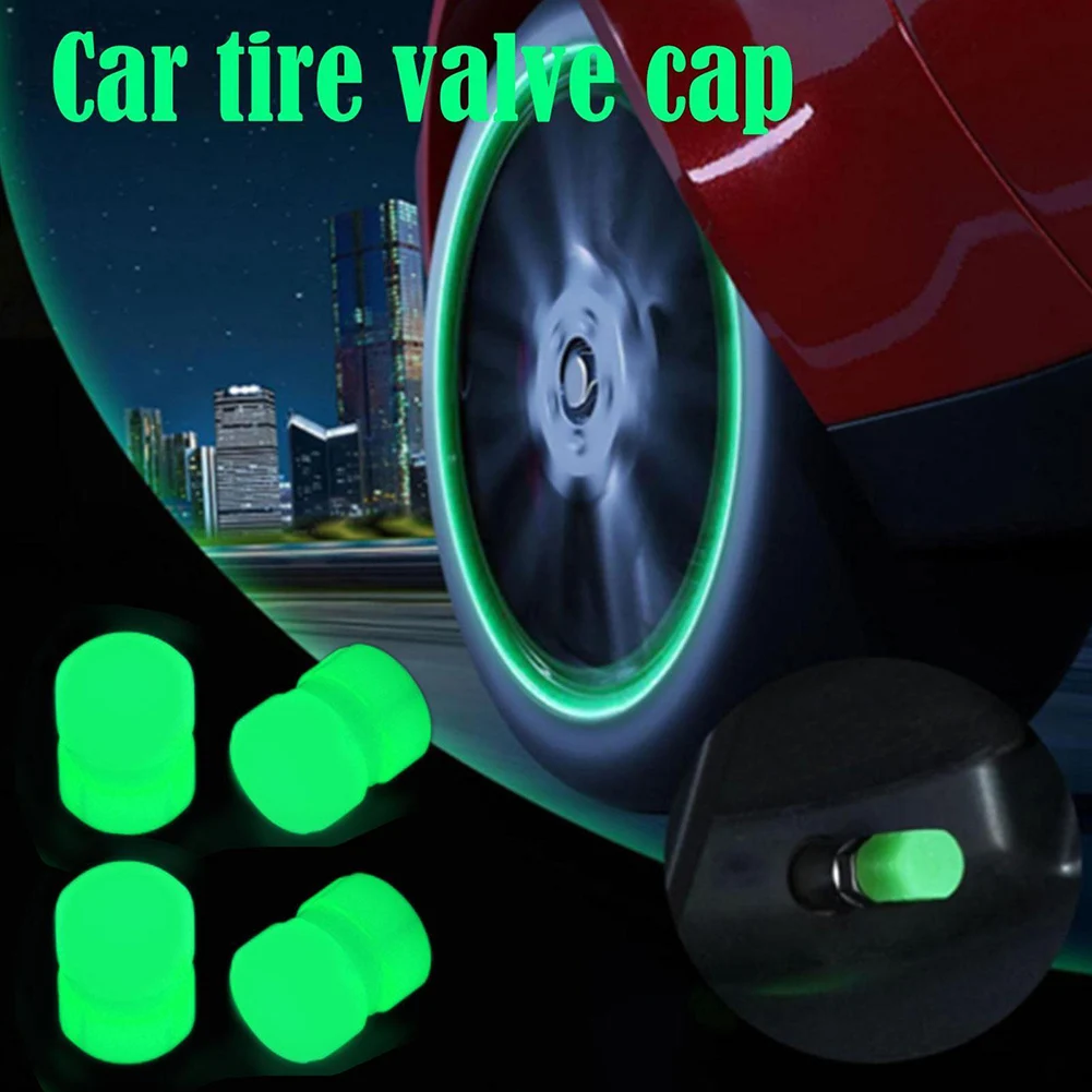 4pcs Luminous Valve Caps Fluorescent Green Blue Night Glowing Car Motorcycle Bicycle Wheel Styling Tyre Hub Caps Decoration