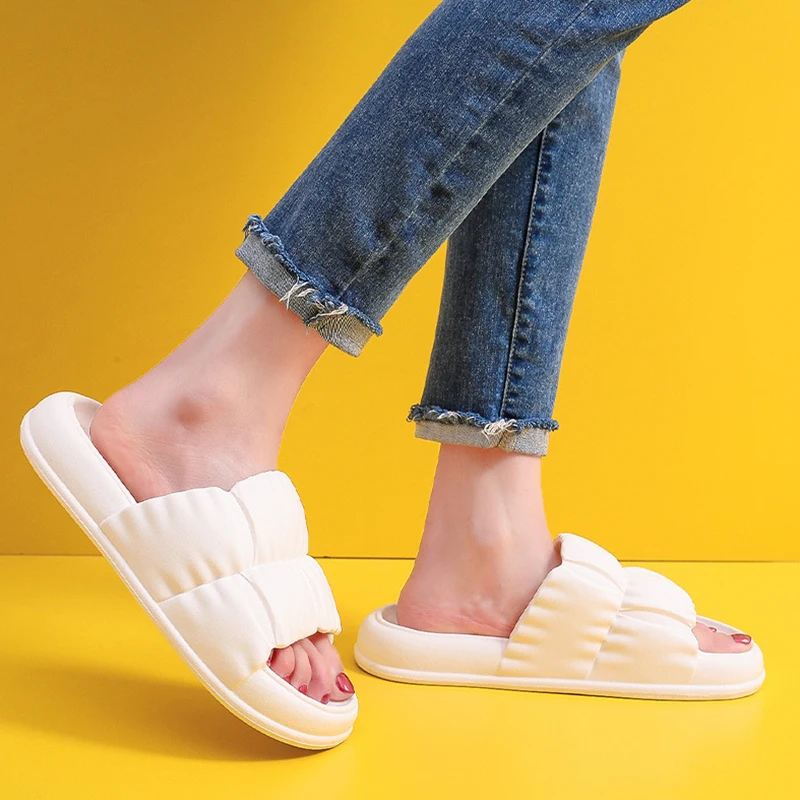 Тапочки женские домашние плиссированные мягкая удобная обувь для улицы дома