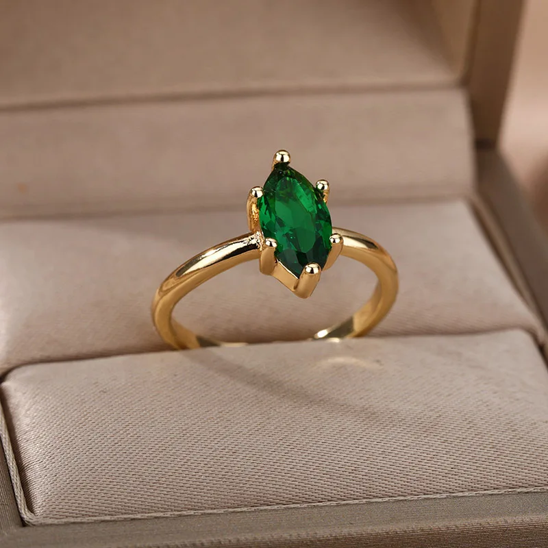 

Zircon Green Rings For Women Stainless Steel Adjustable BirthStone Finger Couple Ring Female Wedding Aesthetic Jewelry Gift 2022