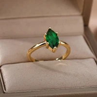 zircon green rings for women stainless steel adjustable birthstone finger ring female wedding aesthetic jewelry gift 2022