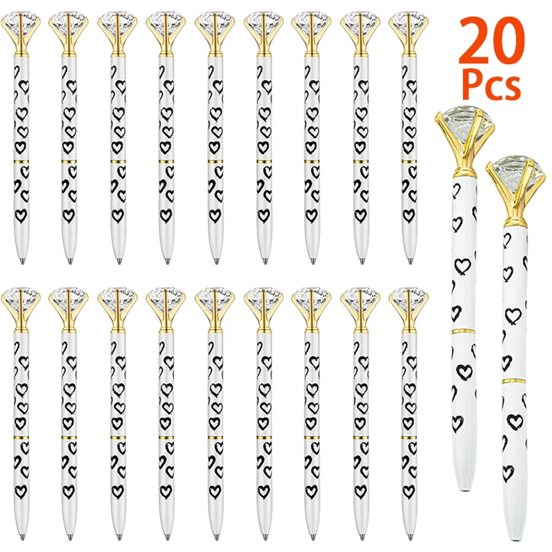 

20Pcs Heart Print Diamond Pens Crystal Ballpoint Pens for Womens Bridal Gem Wedding Gifts