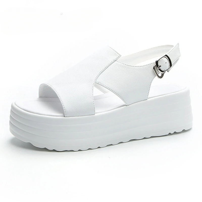 

2023 NEW 6cm 2023 Mcrofiber Leather Sandals Platform Wedge Shoes Women Summer Slides Slippers Buckle Strap Concise Females Shoes