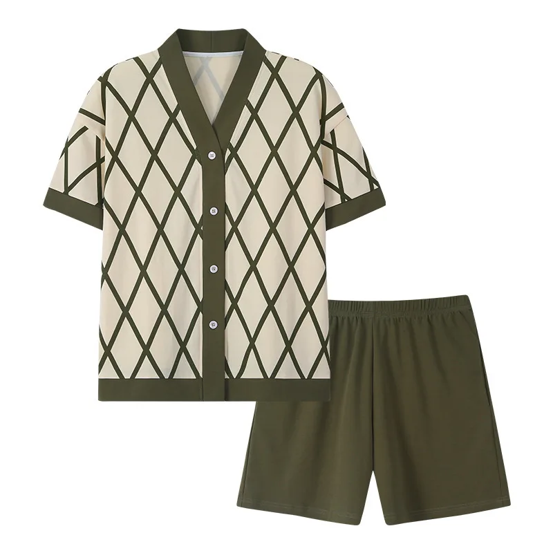 New Pajamas Women's Summer Cotton Casual Cardigan Short-sleeved Plus Size Home Service Suit Breathable and Comfortable Sleepwear