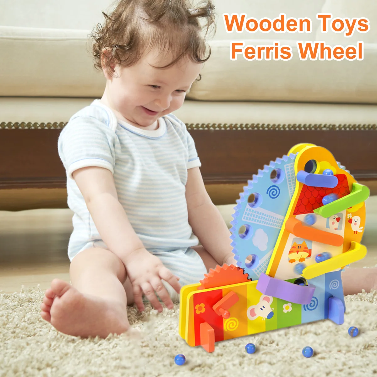 

new Wooden Ferris Wheel Toy Cute Ball Sky Wheel Activity Toy Manual Gear Montessori Toy Early Educational Holiday Halloween