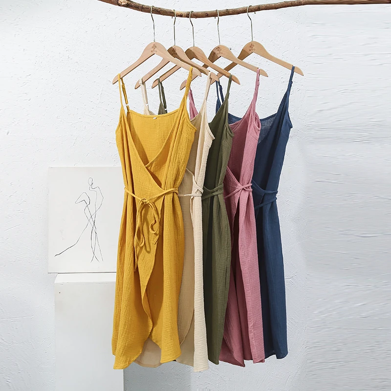 

100% Cotton Summer Dress For Women 2023 Sexy Sleeveless Adjustable Strap Bandage Lace Up Long Dress Boho Sundress Robes Longues